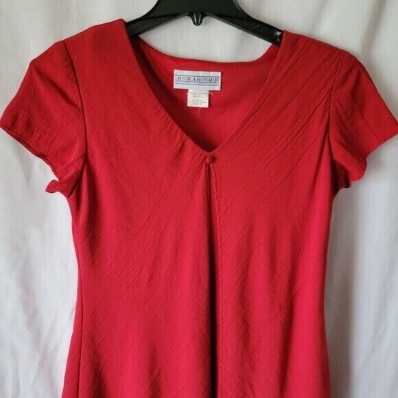 Jessica Howard Dress Red vtg Layered sophisticated Rayon slits Size 10 80s maxi - Picture 4 of 17